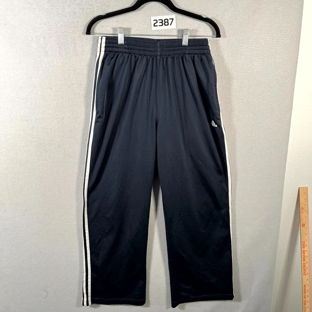 Adidas Essentials Sweatpants Men Medium Black White 3 Stripe Tricot Logo Running